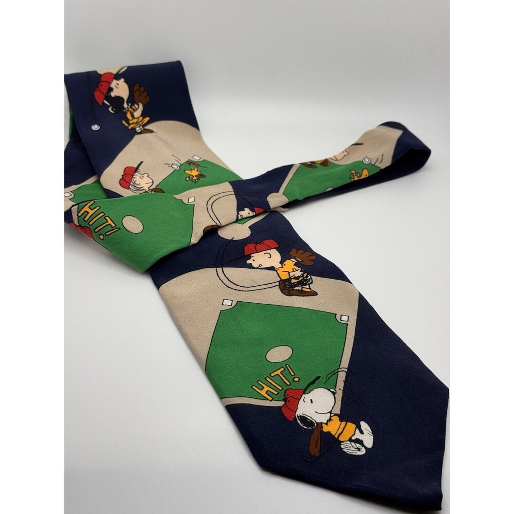 Peanuts Silk Tie Snoopy Charlie Brown Woodstock Baseball USA READ Vintage 1965